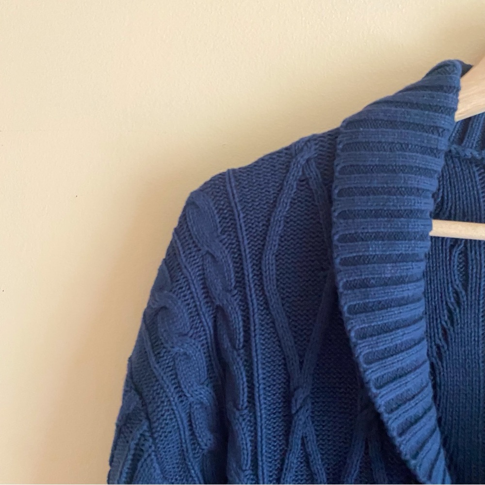 Old Navy Shawl Collar Fisherman Cardigan Men Large Cable Knit Navy Blue Cozy - Picture 4 of 13